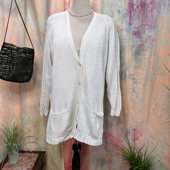 VTG📌Styled by Yorn  Long Sleeves Cotton Cardigan with Pockets & Cable Pattern - Picture 1 of 15